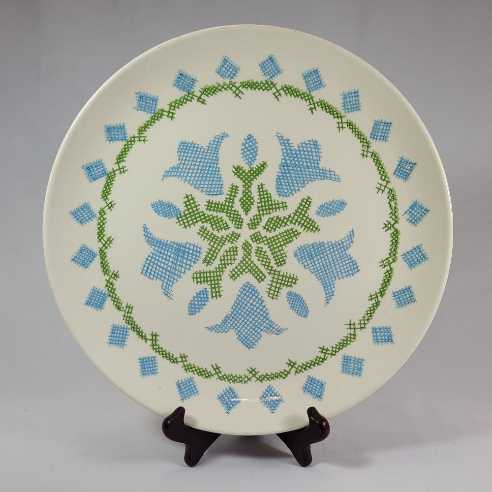 Vintage Cottage Serving Platter Tulip Cross Stitch